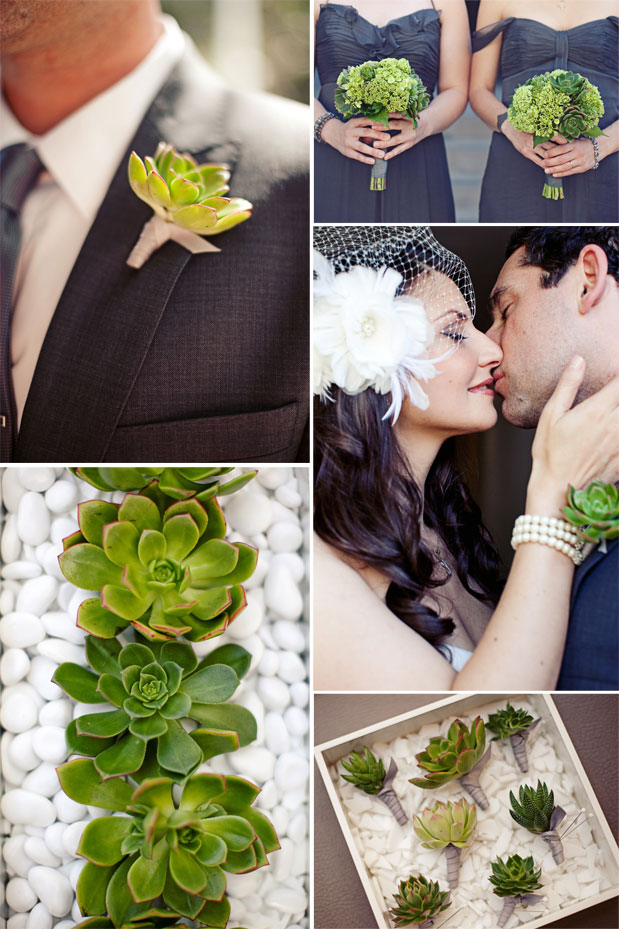 succulent boutonniere corsage green bouquet grey bridesmaid dresses