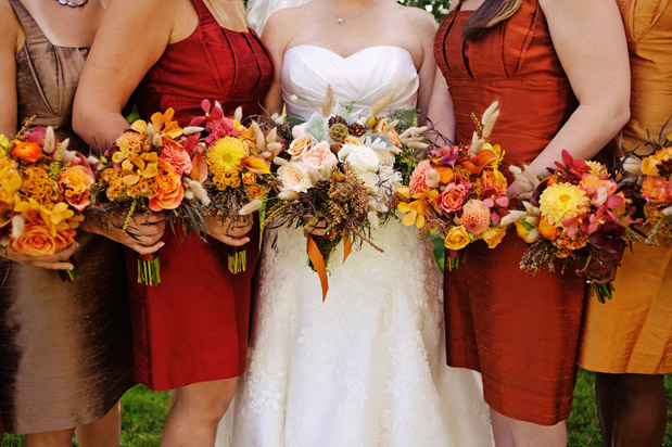 red orange bronze bridesmaid dress fall wedding autumn