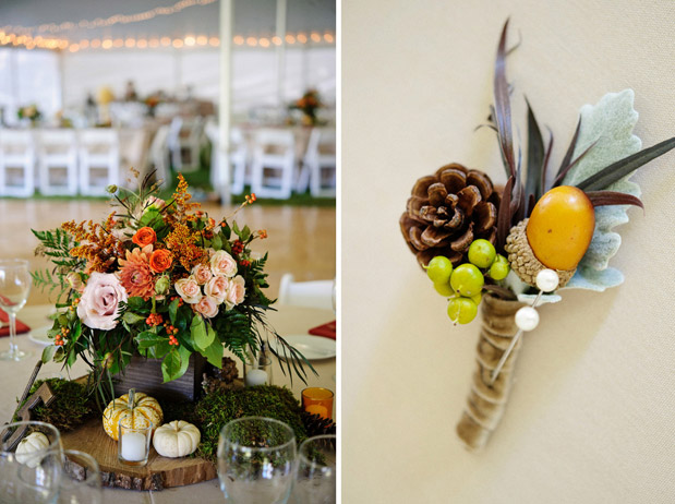 Maine farm wedding in the fall pine cone boutonniere