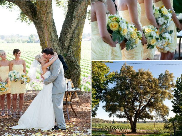 married under oak tree yellow bridesmaid dresses